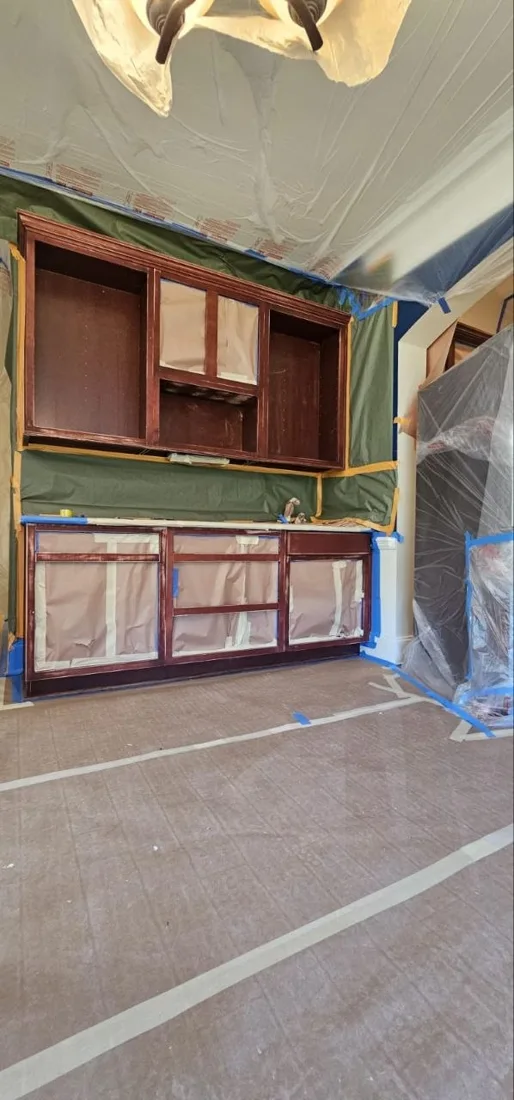 Kitchen cabinets during surface preparation
