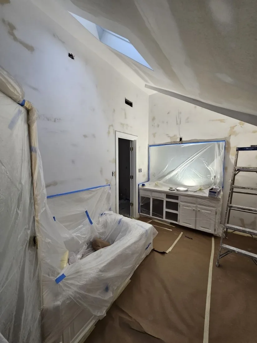 Bathroom protected for ceiling preparation