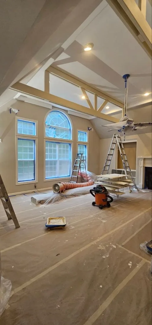 Living room protected during painting preparation